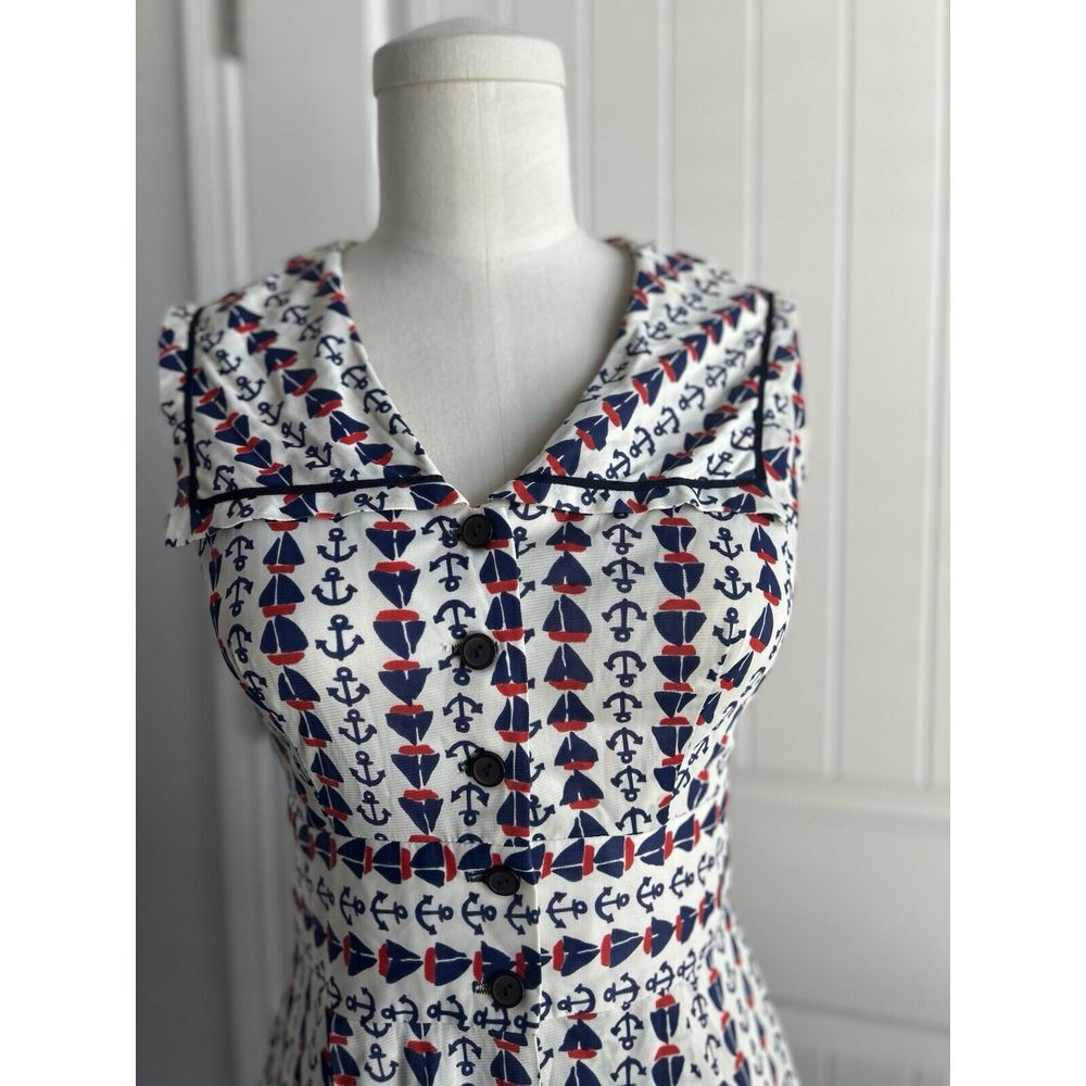 Vintage 60s Sailor Nautical Style Sleeveless Mini Dress Scooter Skirt Small - Picture 6 of 16